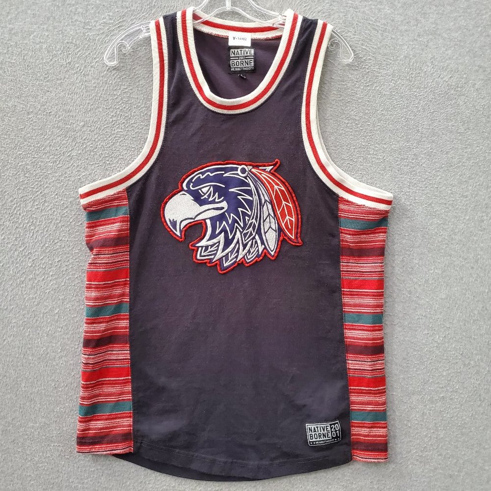 VINTAGE Native Borne Men Jersey Large Gray Navajo‎ Eagle Embroidered Pullover